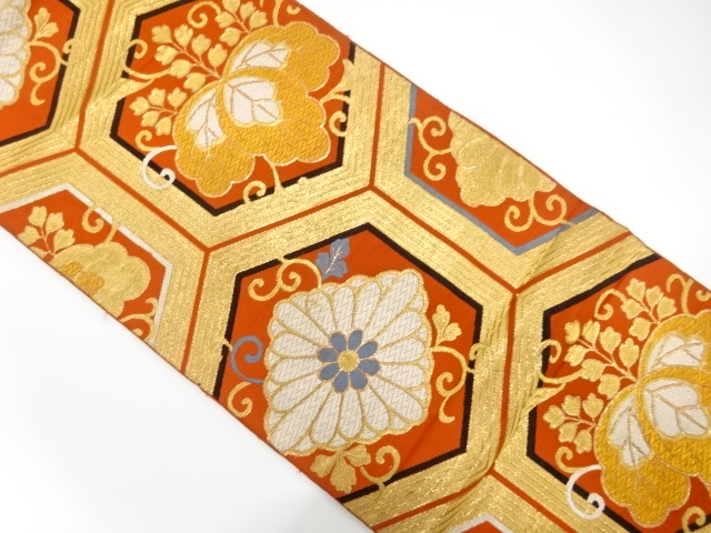 JAPANESE KIMONO / ANTIQUE FUKURO OBI / SILK / WOVEN KIKU & PAULOWNIA